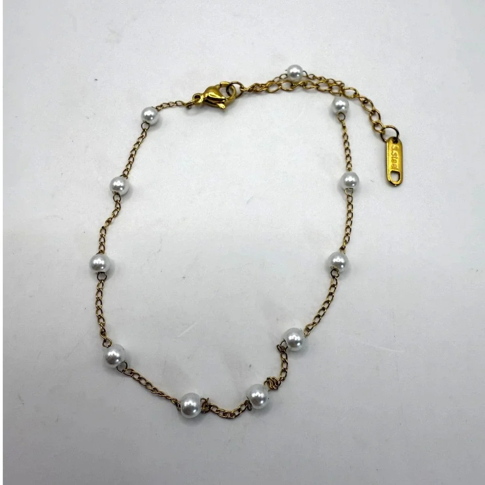 Gold Tone Stainless Steel Faux Pearl Bracelet – Modern Classic Jewelry‎